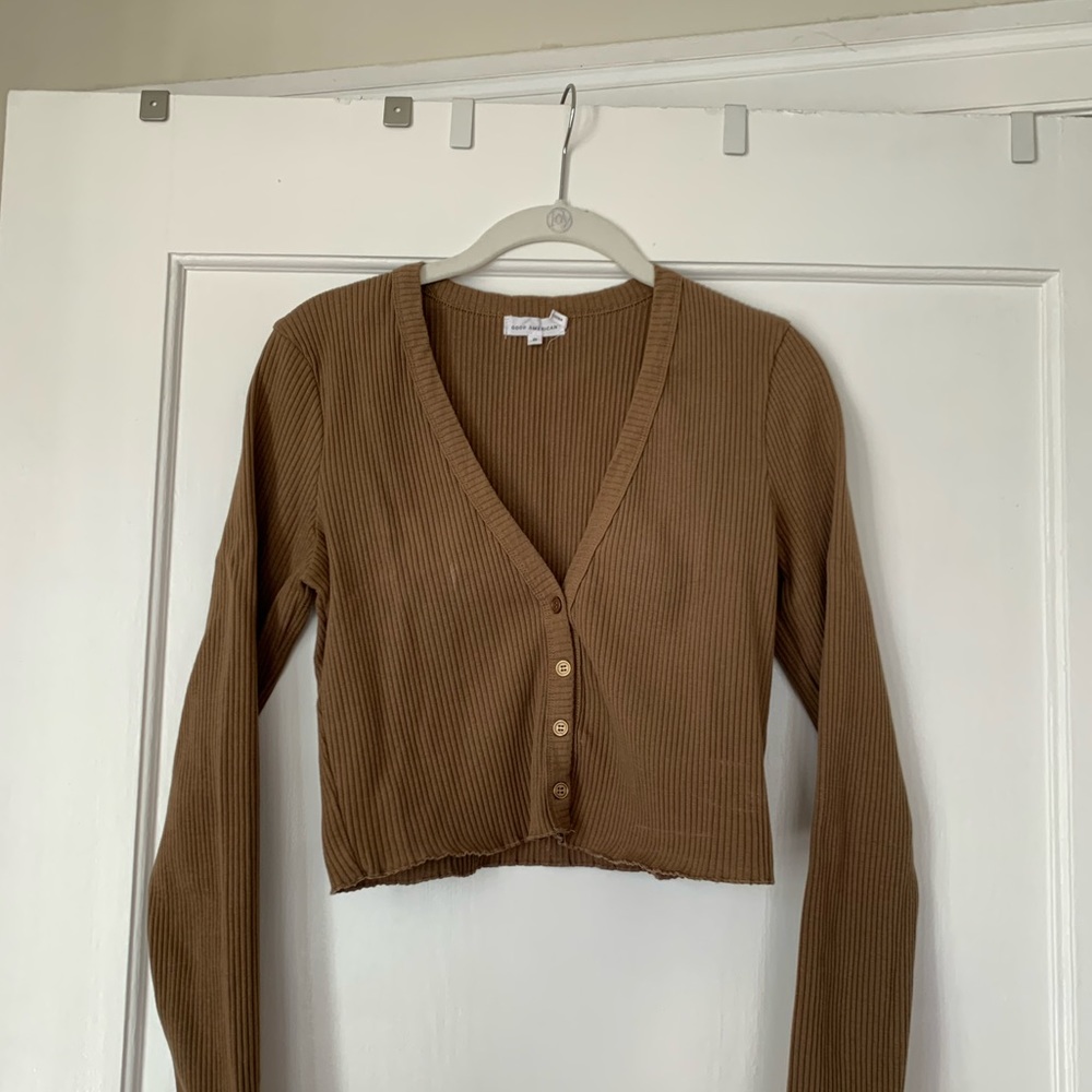 Good American Ribbed Long Sleeve Shirt Olive Green (Size 2)